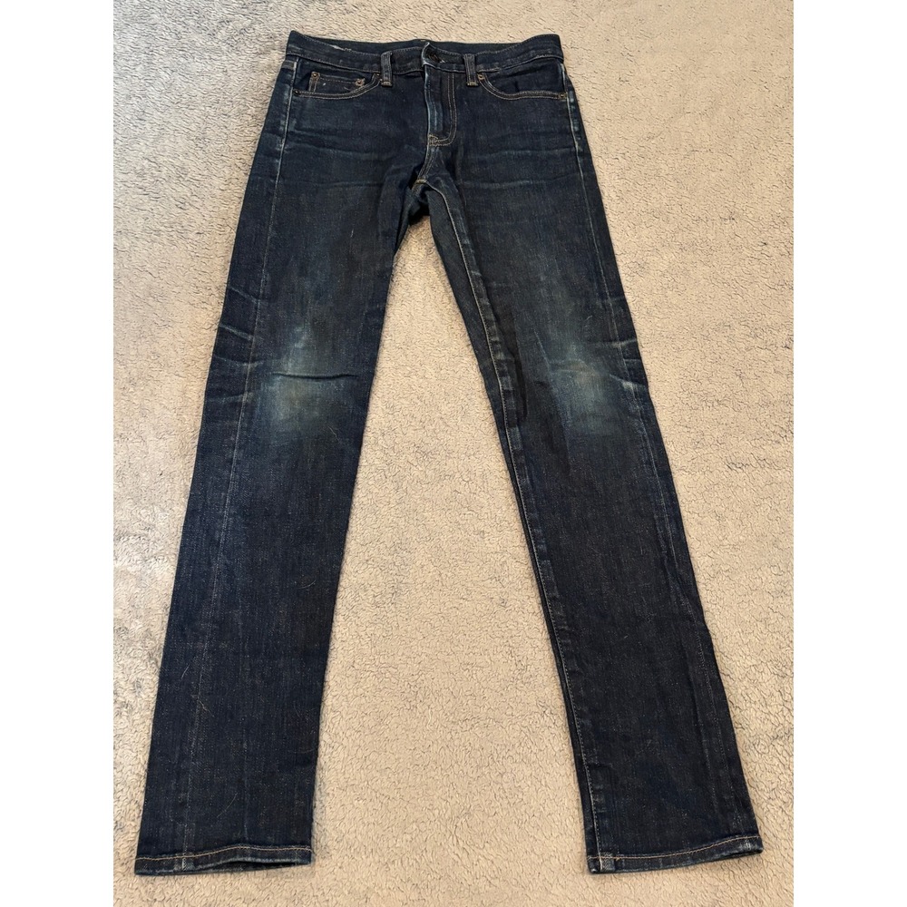 Uniqlo Slim Fit Dark Wash Denim Jeans Mens 28 Indigo Blue Stretch Cotton Blend
